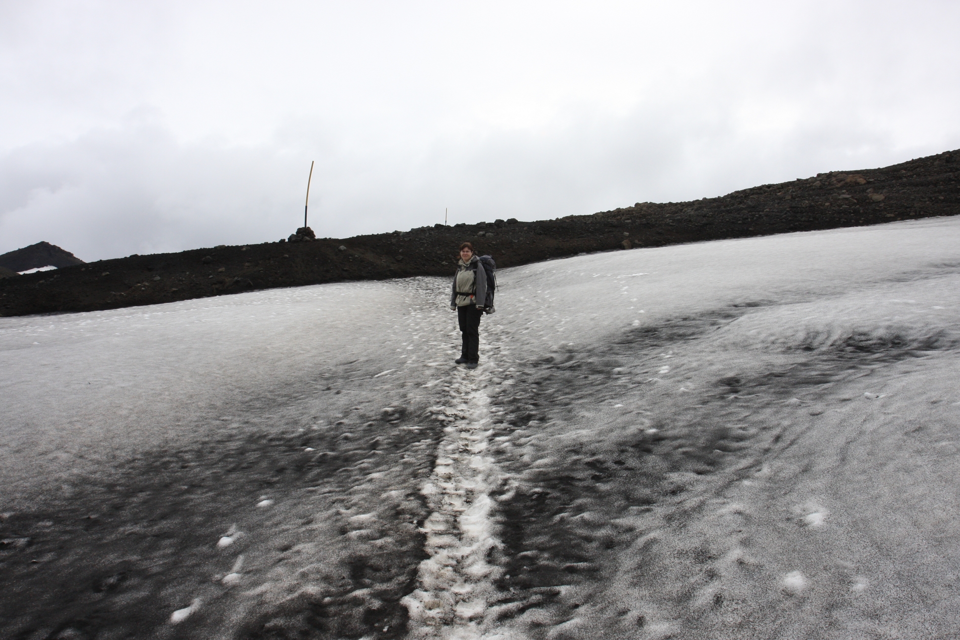 Some snow with ash (volcano is below the glacier...)