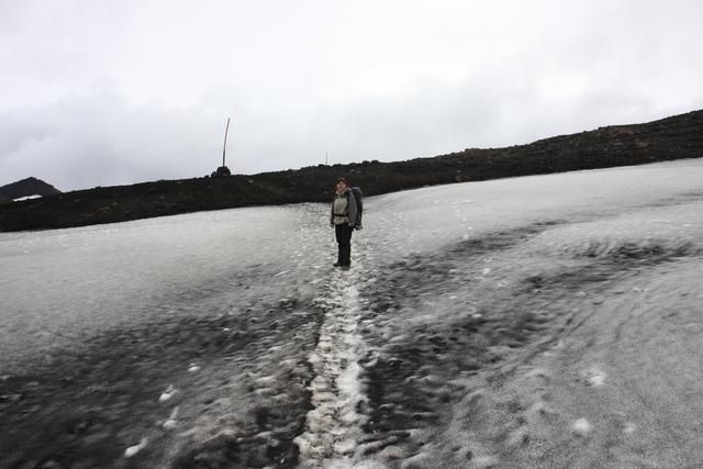 Some snow with ash (volcano is below the glacier...)